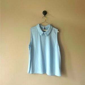 Light Blue Sleeveless Blouse with a Scalloped Collar
